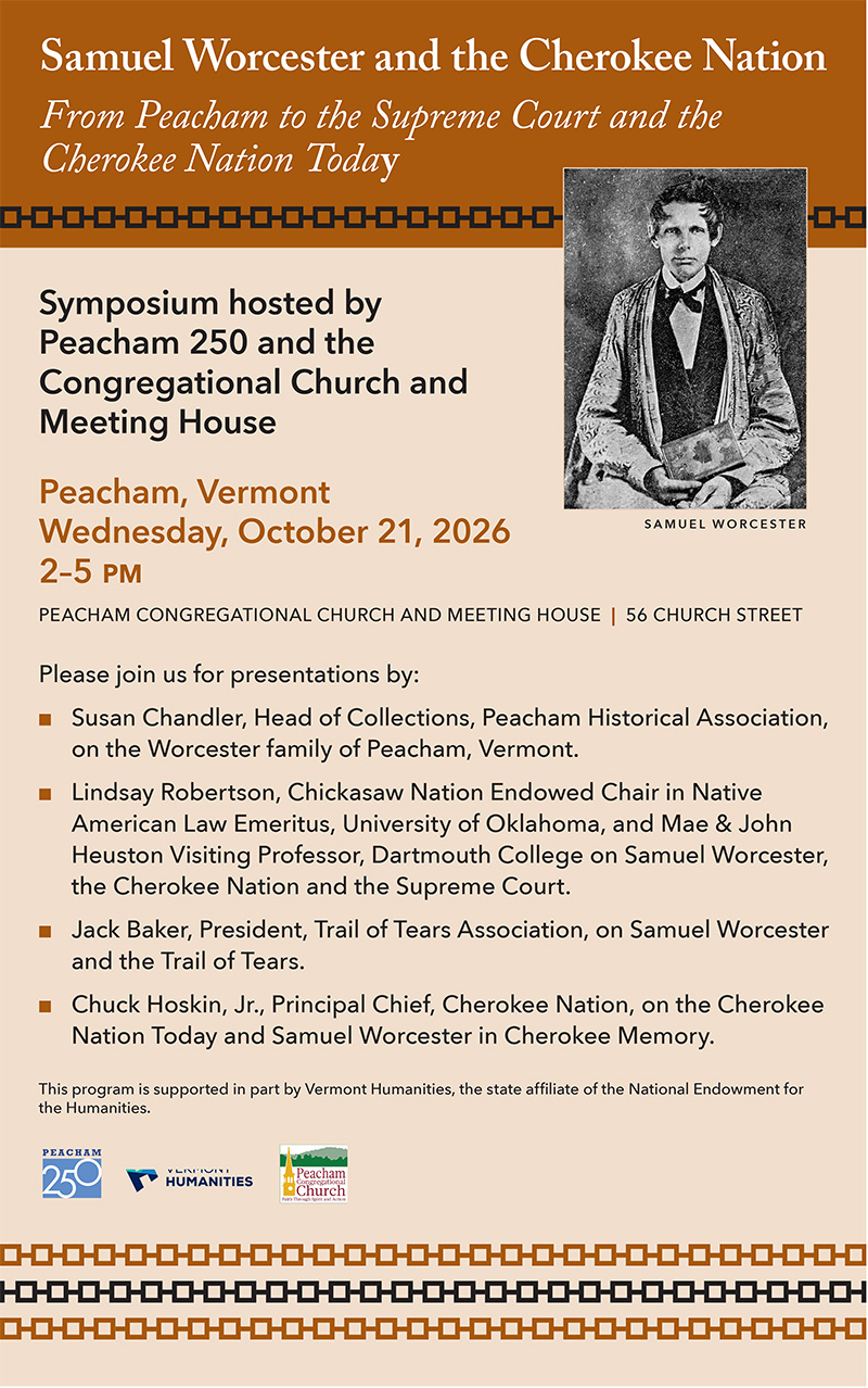 Samuel Worcester and the Cherokee Nation - symposium - Peacham250